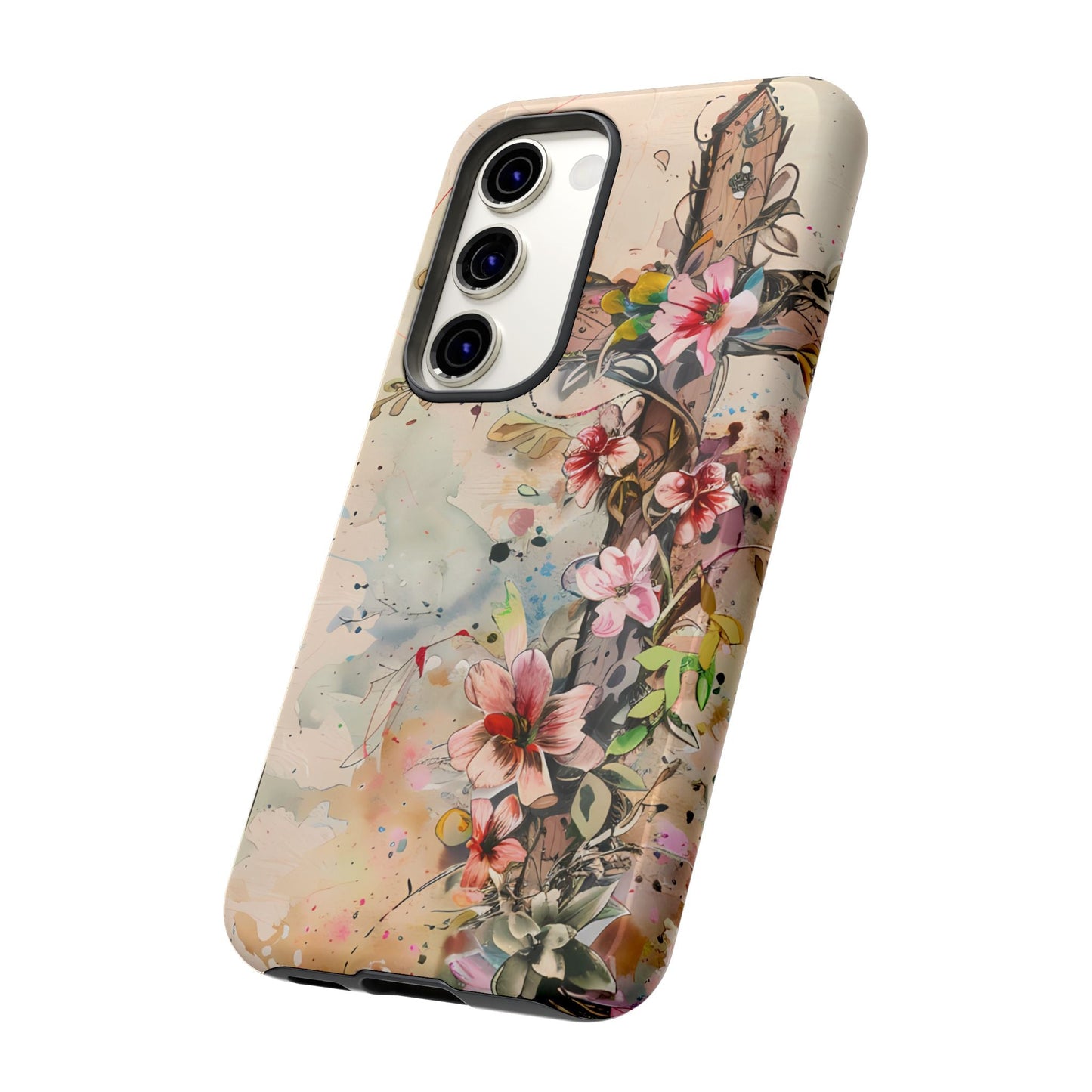 Floral Cross Watercolor - Samsung Galaxy Case, Christian Faith & Art Design - BOGO Cases