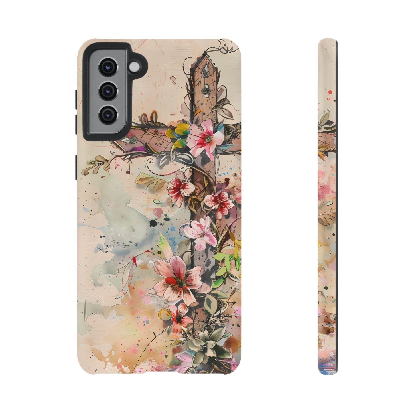 Floral Cross Watercolor - Samsung Galaxy Case, Christian Faith & Art Design - BOGO Cases