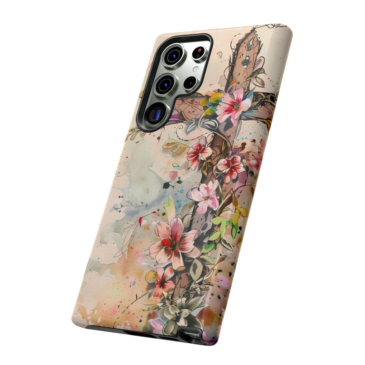 Floral Cross Watercolor - Samsung Galaxy Case, Christian Faith & Art Design - BOGO Cases