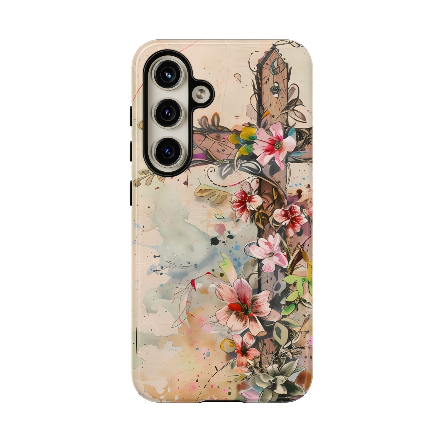 Floral Cross Watercolor - Samsung Galaxy Case, Christian Faith & Art Design - BOGO Cases