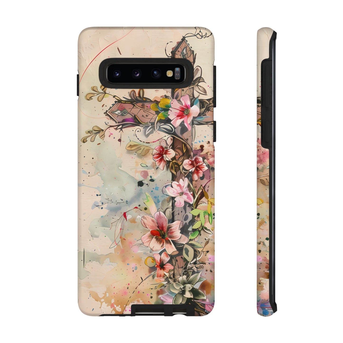 Floral Cross Watercolor - Samsung Galaxy Case, Christian Faith & Art Design - BOGO Cases