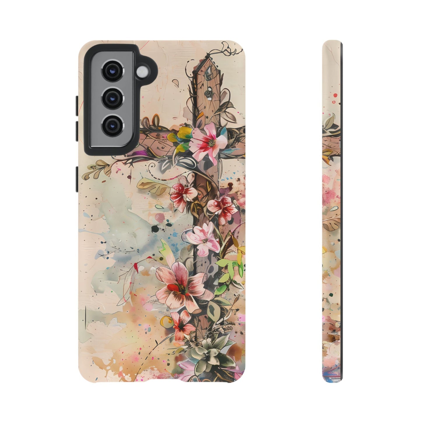 Floral Cross Watercolor - Samsung Galaxy Case, Christian Faith & Art Design - BOGO Cases
