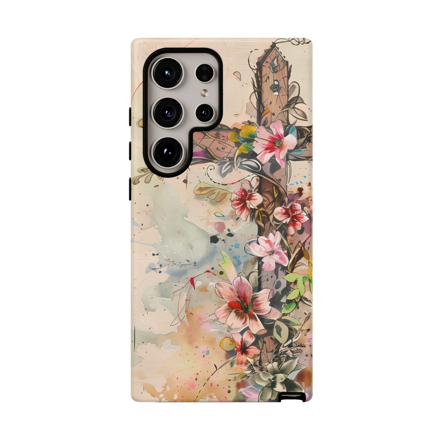 Floral Cross Watercolor - Samsung Galaxy Case, Christian Faith & Art Design - BOGO Cases