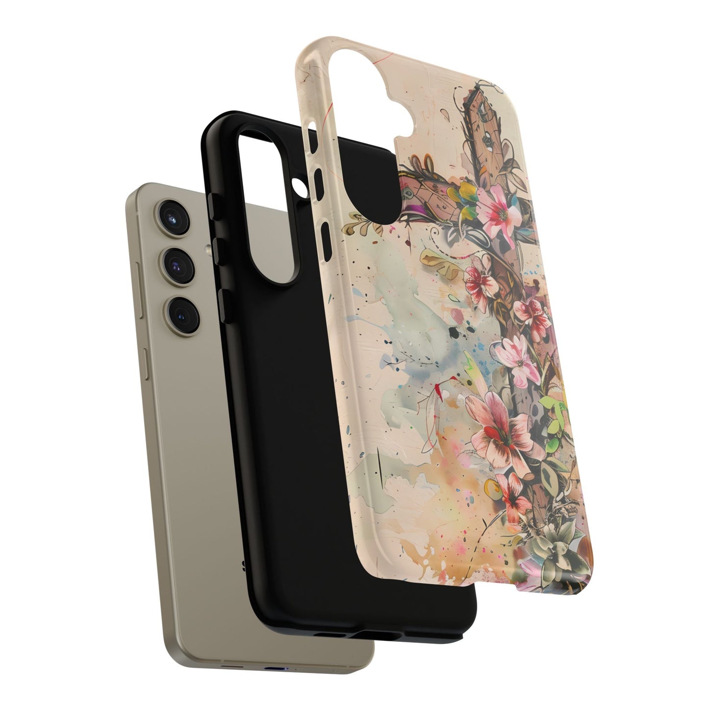 Floral Cross Watercolor - Samsung Galaxy Case, Christian Faith & Art Design - BOGO Cases