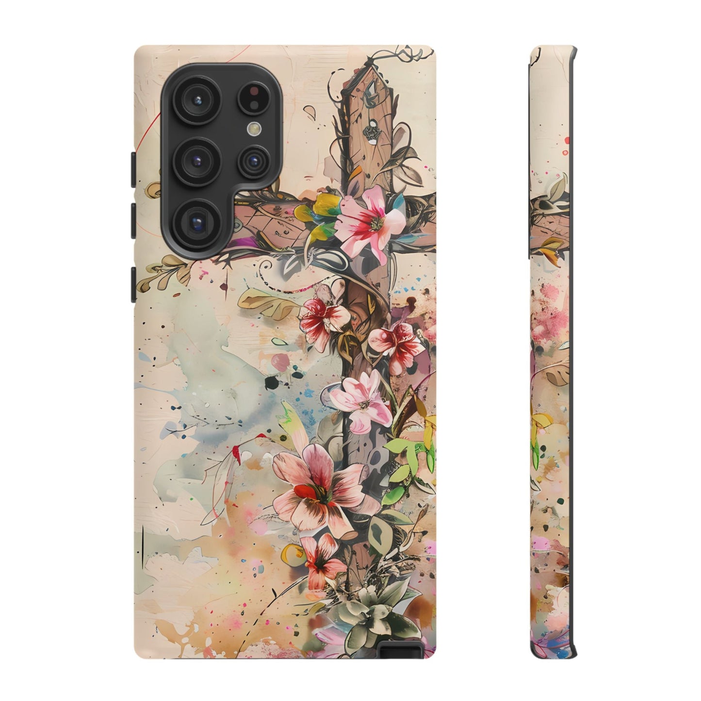 Floral Cross Watercolor - Samsung Galaxy Case, Christian Faith & Art Design - BOGO Cases