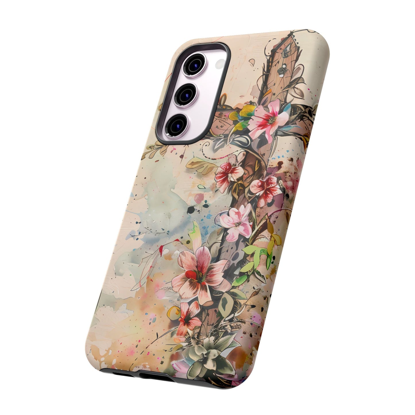 Floral Cross Watercolor - Samsung Galaxy Case, Christian Faith & Art Design - BOGO Cases