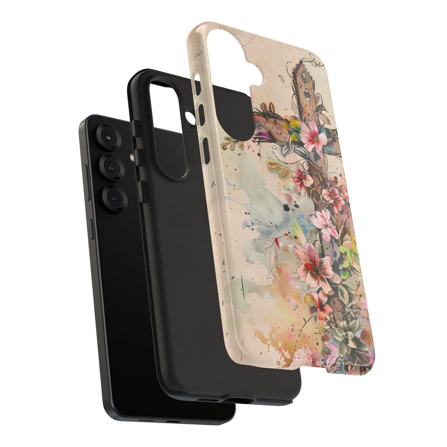 Floral Cross Watercolor - Samsung Galaxy Case, Christian Faith & Art Design - BOGO Cases