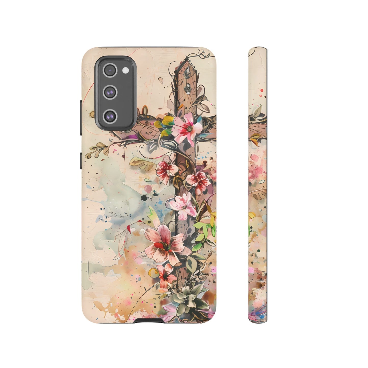 Floral Cross Watercolor - Samsung Galaxy Case, Christian Faith & Art Design - BOGO Cases