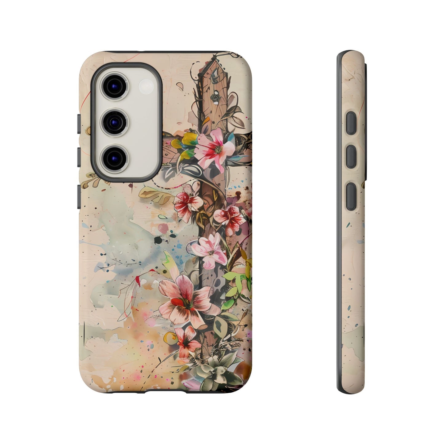 Floral Cross Watercolor - Samsung Galaxy Case, Christian Faith & Art Design - BOGO Cases
