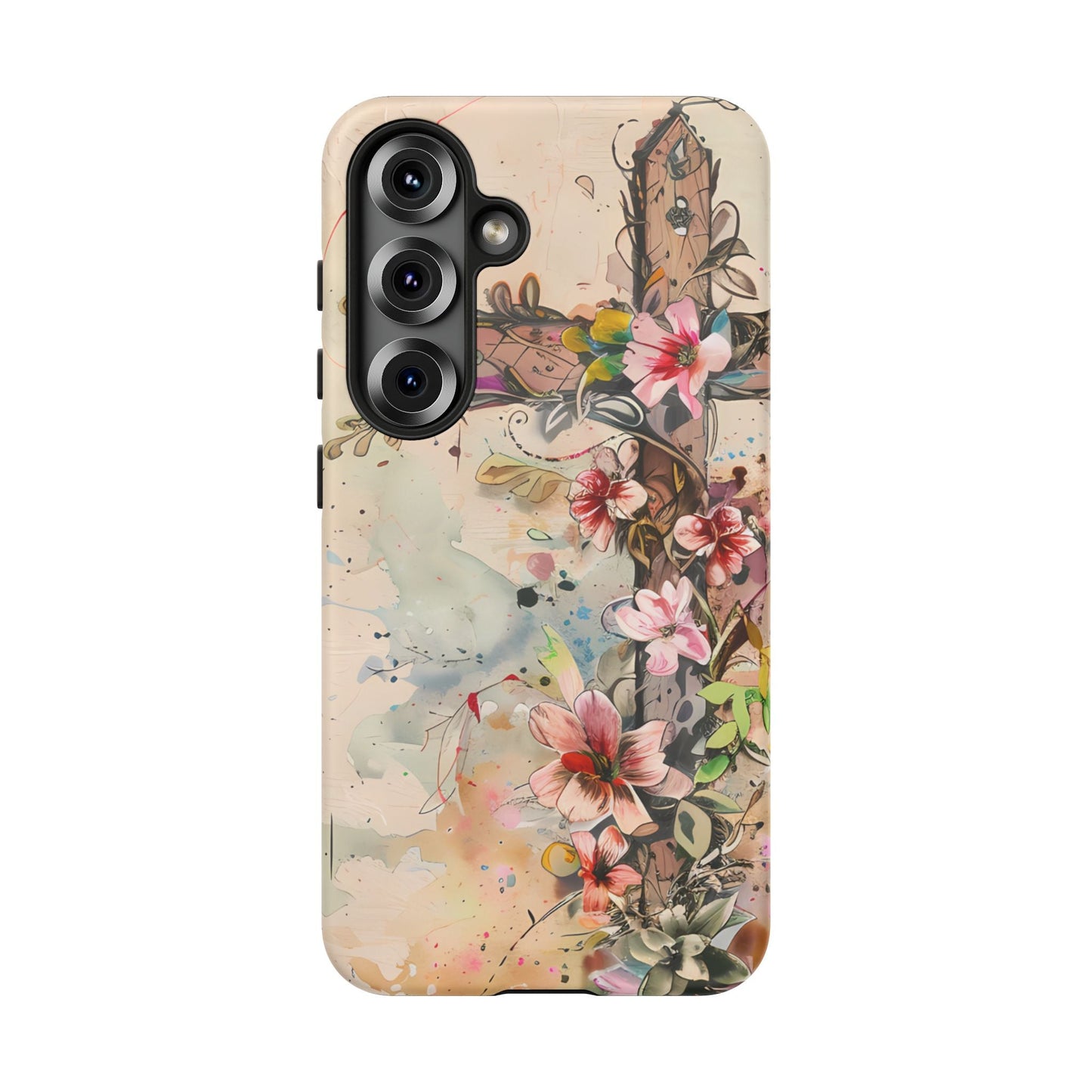 Floral Cross Watercolor - Samsung Galaxy Case, Christian Faith & Art Design - BOGO Cases