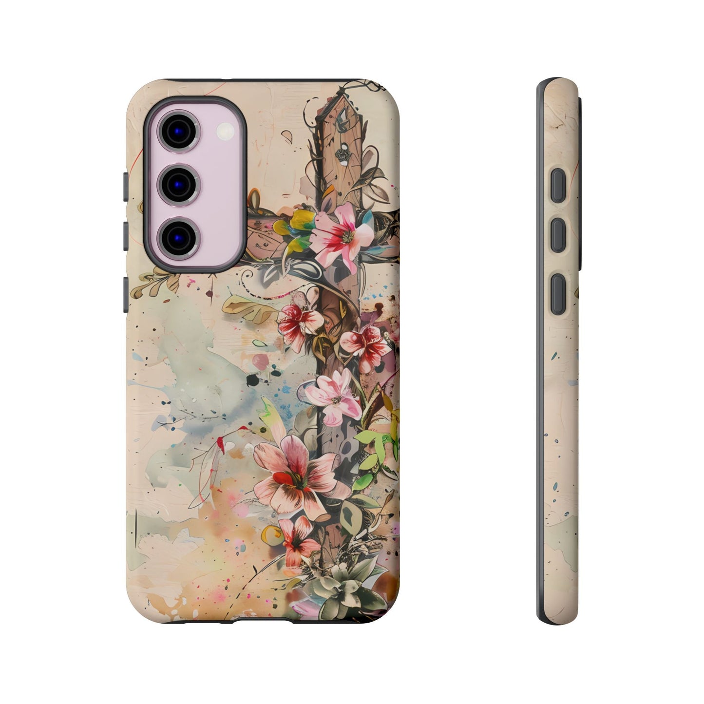 Floral Cross Watercolor - Samsung Galaxy Case, Christian Faith & Art Design - BOGO Cases