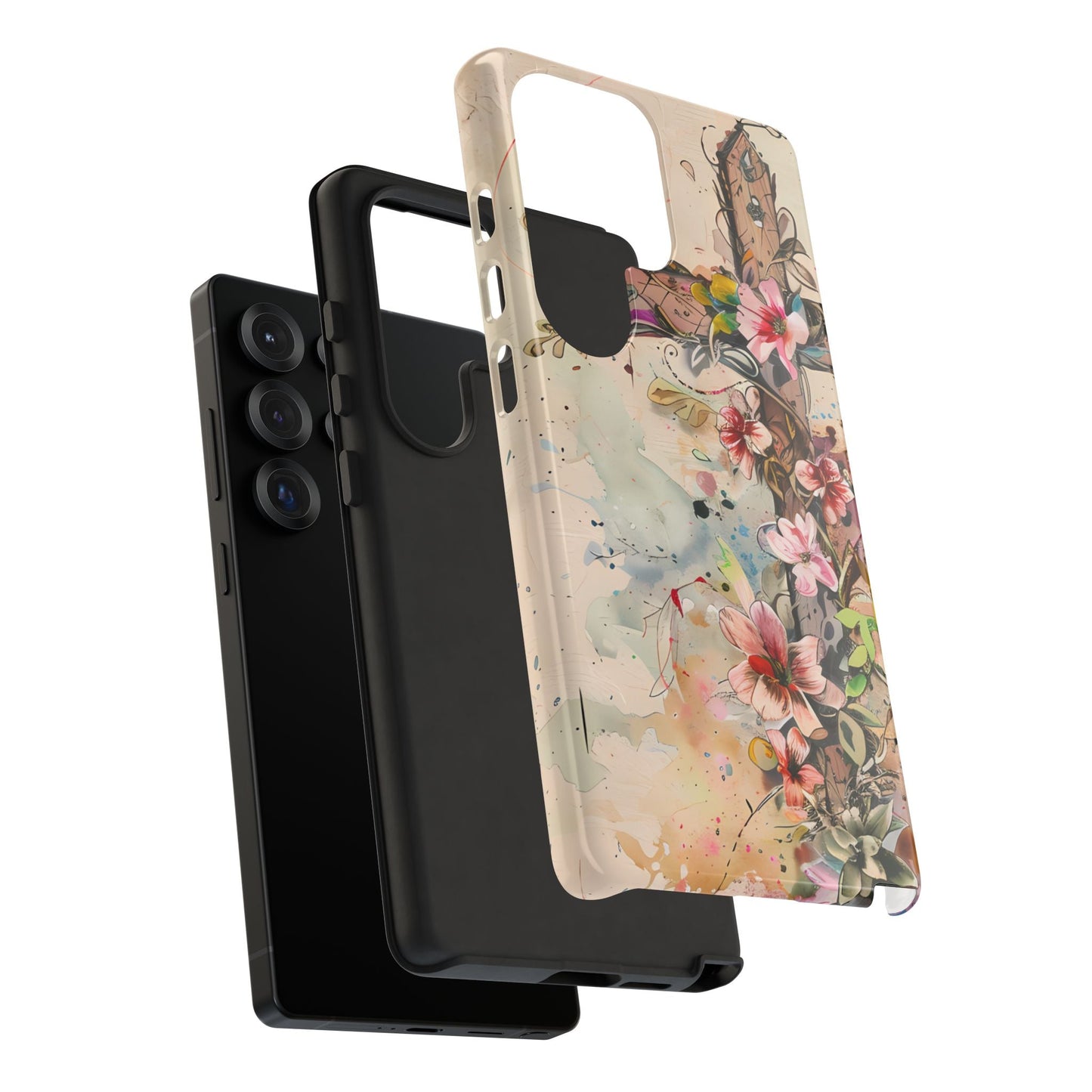 Floral Cross Watercolor - Samsung Galaxy Case, Christian Faith & Art Design - BOGO Cases