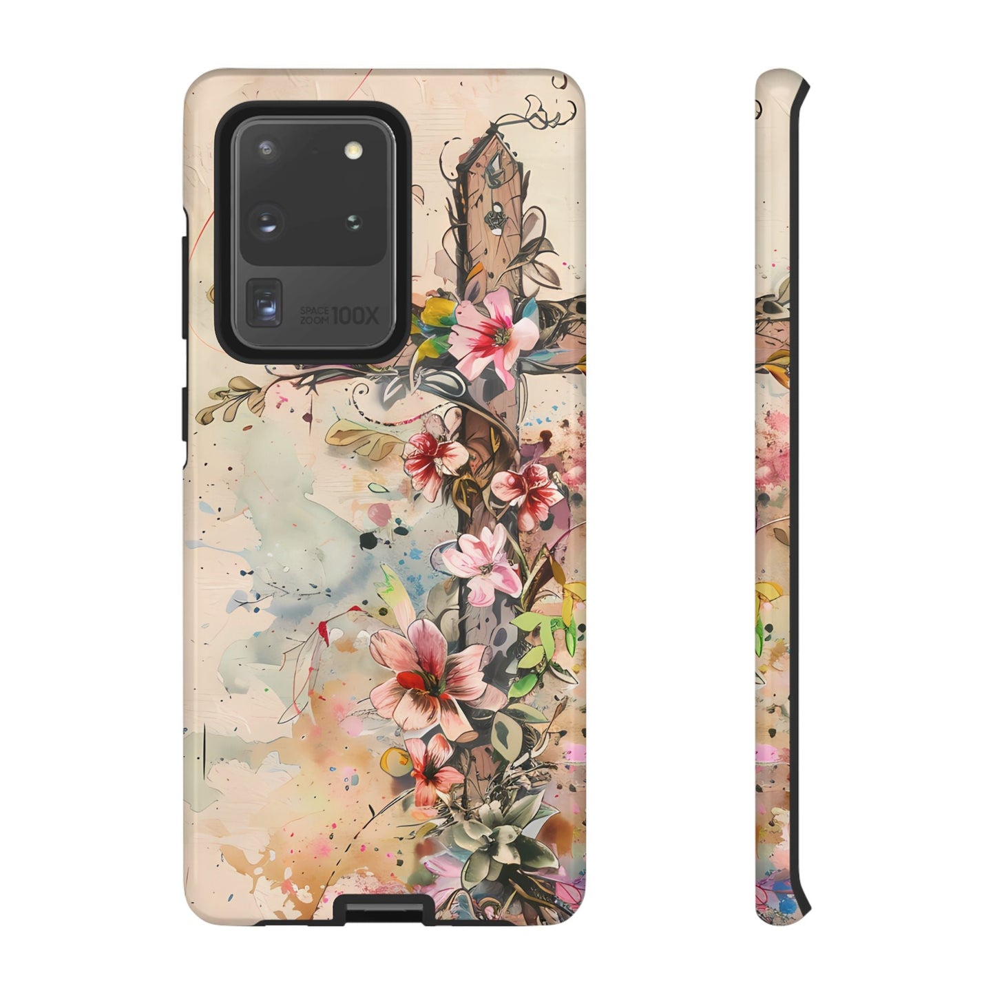 Floral Cross Watercolor - Samsung Galaxy Case, Christian Faith & Art Design - BOGO Cases
