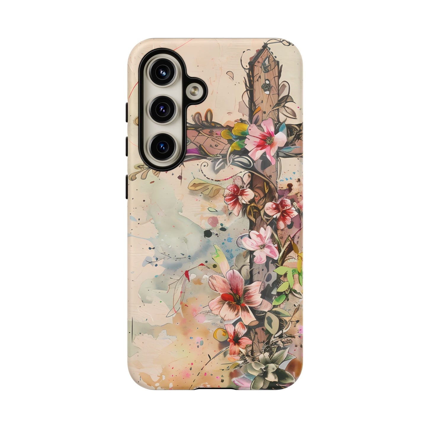 Floral Cross Watercolor - Samsung Galaxy Case, Christian Faith & Art Design - BOGO Cases