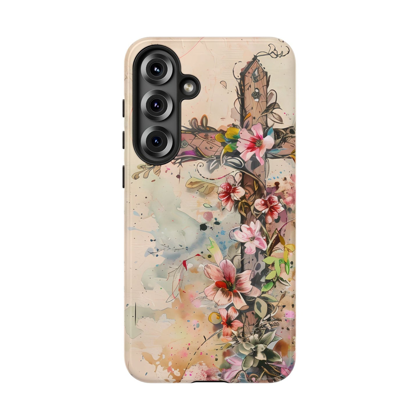 Floral Cross Watercolor - Samsung Galaxy Case, Christian Faith & Art Design - BOGO Cases