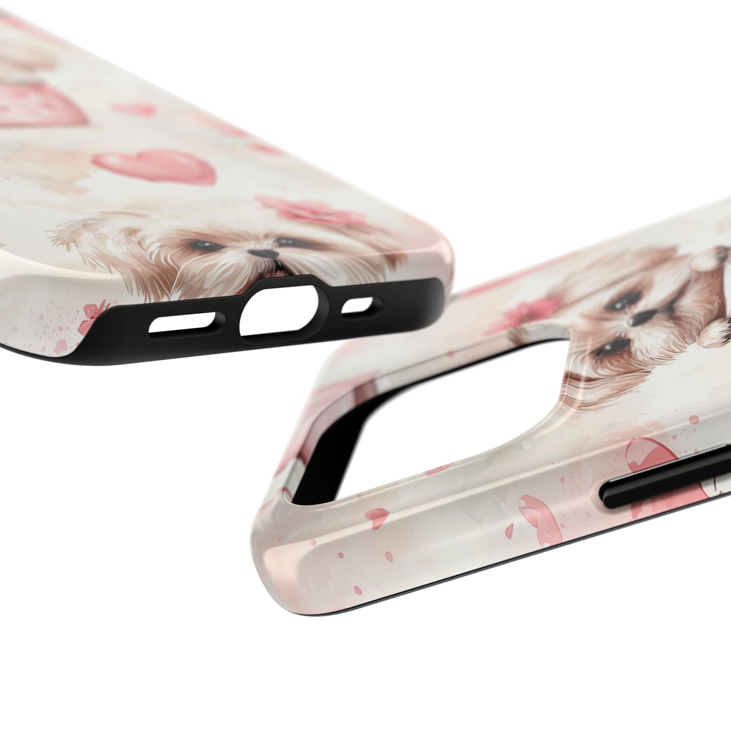 Floral Puppy in Teacup iPhone Case – Cute Pink Flower Design, Tough Dual - Layer Protection - BOGO Cases