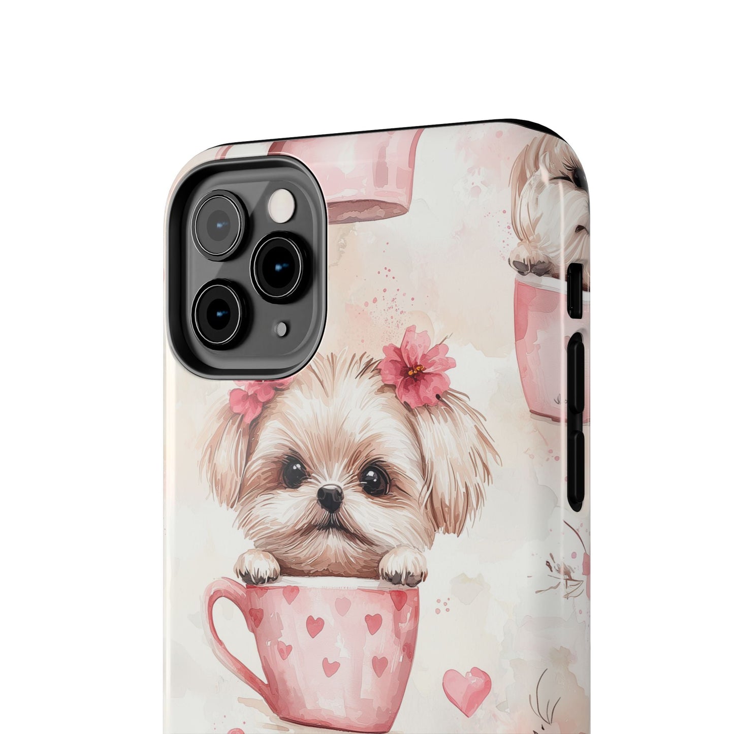 Floral Puppy in Teacup iPhone Case – Cute Pink Flower Design, Tough Dual - Layer Protection - BOGO Cases