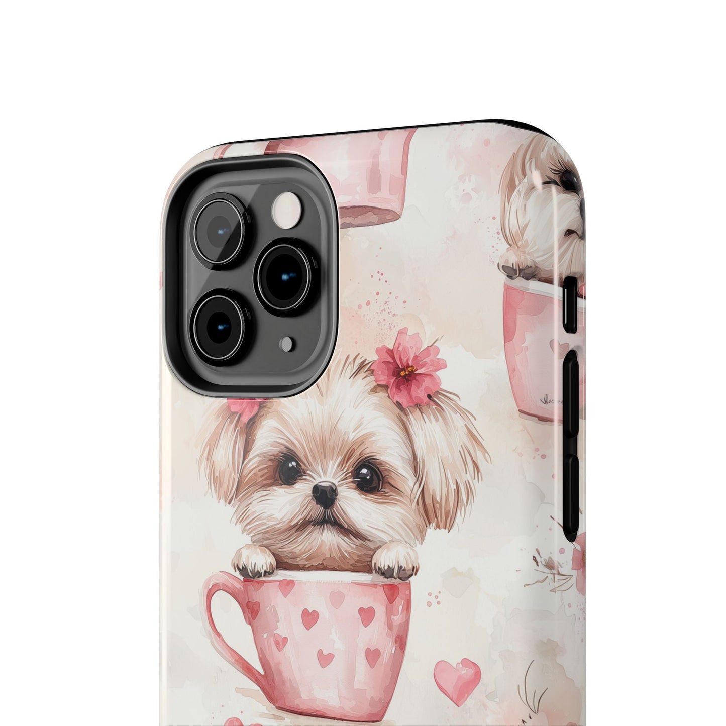 Floral Puppy in Teacup iPhone Case – Cute Pink Flower Design, Tough Dual - Layer Protection - BOGO Cases