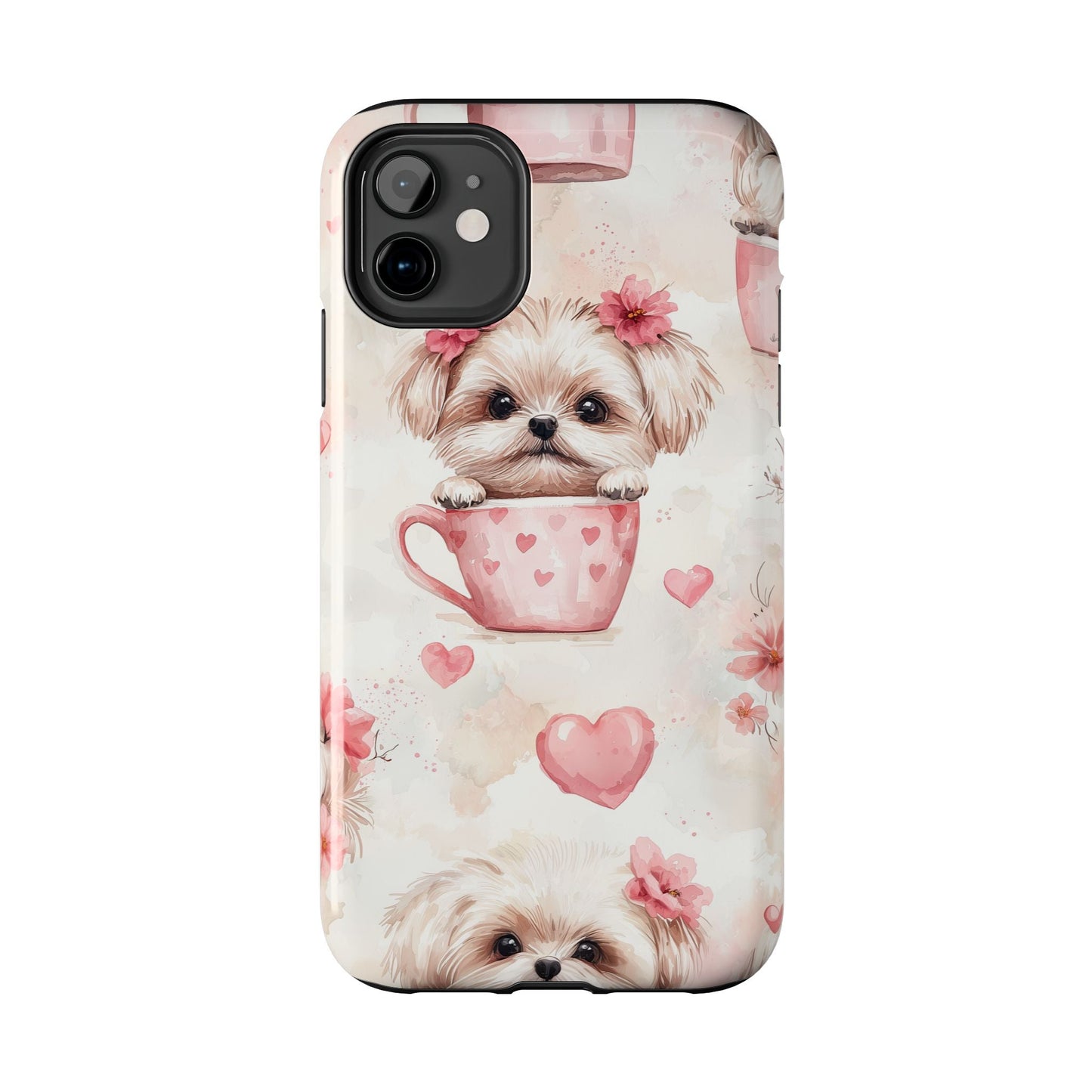 Floral Puppy in Teacup iPhone Case – Cute Pink Flower Design, Tough Dual - Layer Protection - BOGO Cases