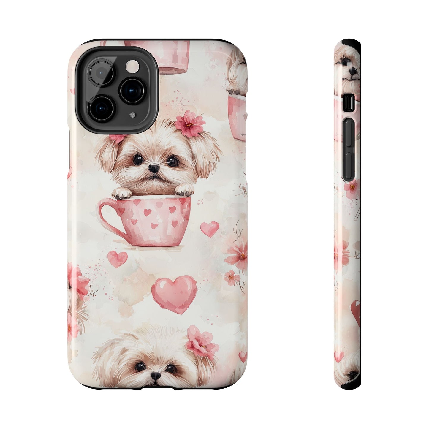 Floral Puppy in Teacup iPhone Case – Cute Pink Flower Design, Tough Dual - Layer Protection - BOGO Cases