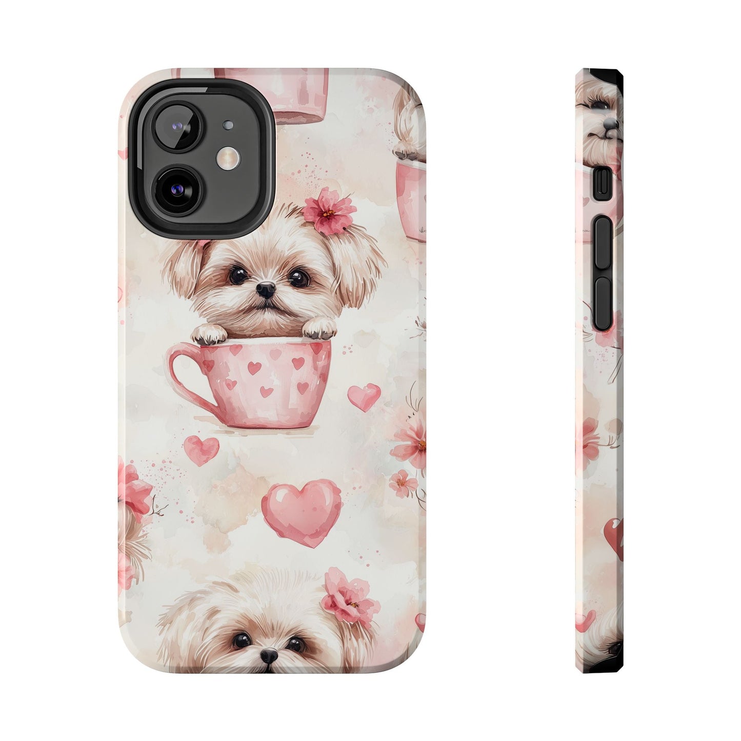 Floral Puppy in Teacup iPhone Case – Cute Pink Flower Design, Tough Dual - Layer Protection - BOGO Cases