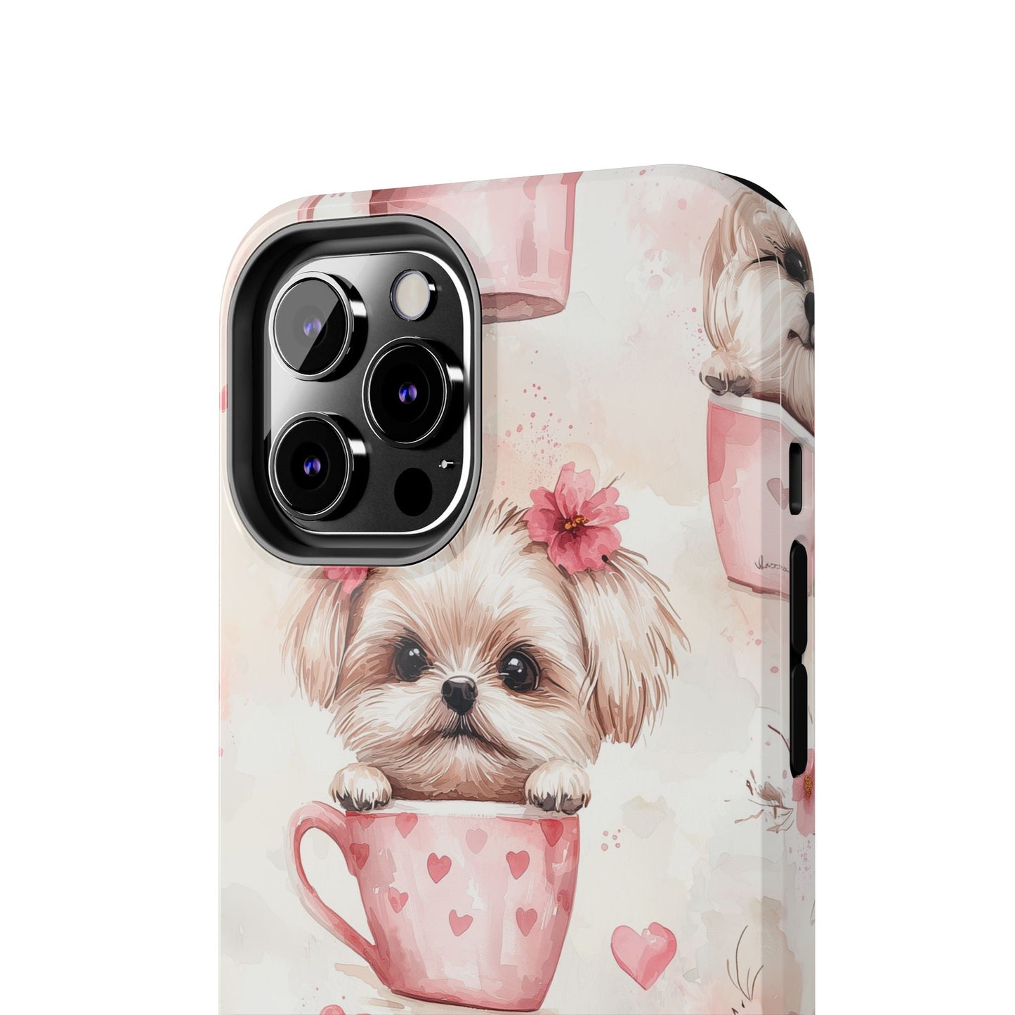 Floral Puppy in Teacup iPhone Case – Cute Pink Flower Design, Tough Dual - Layer Protection - BOGO Cases