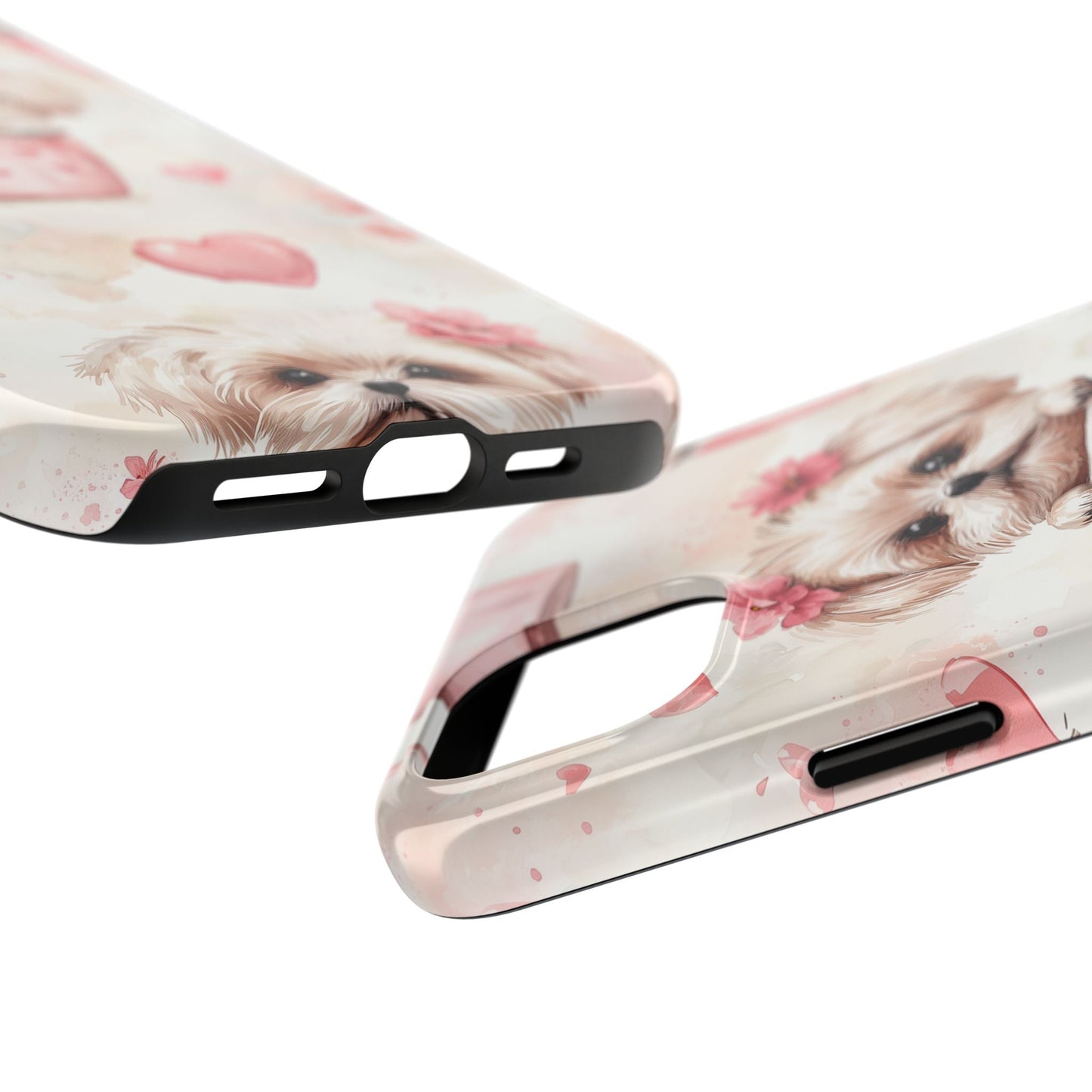 Floral Puppy in Teacup iPhone Case – Cute Pink Flower Design, Tough Dual - Layer Protection - BOGO Cases