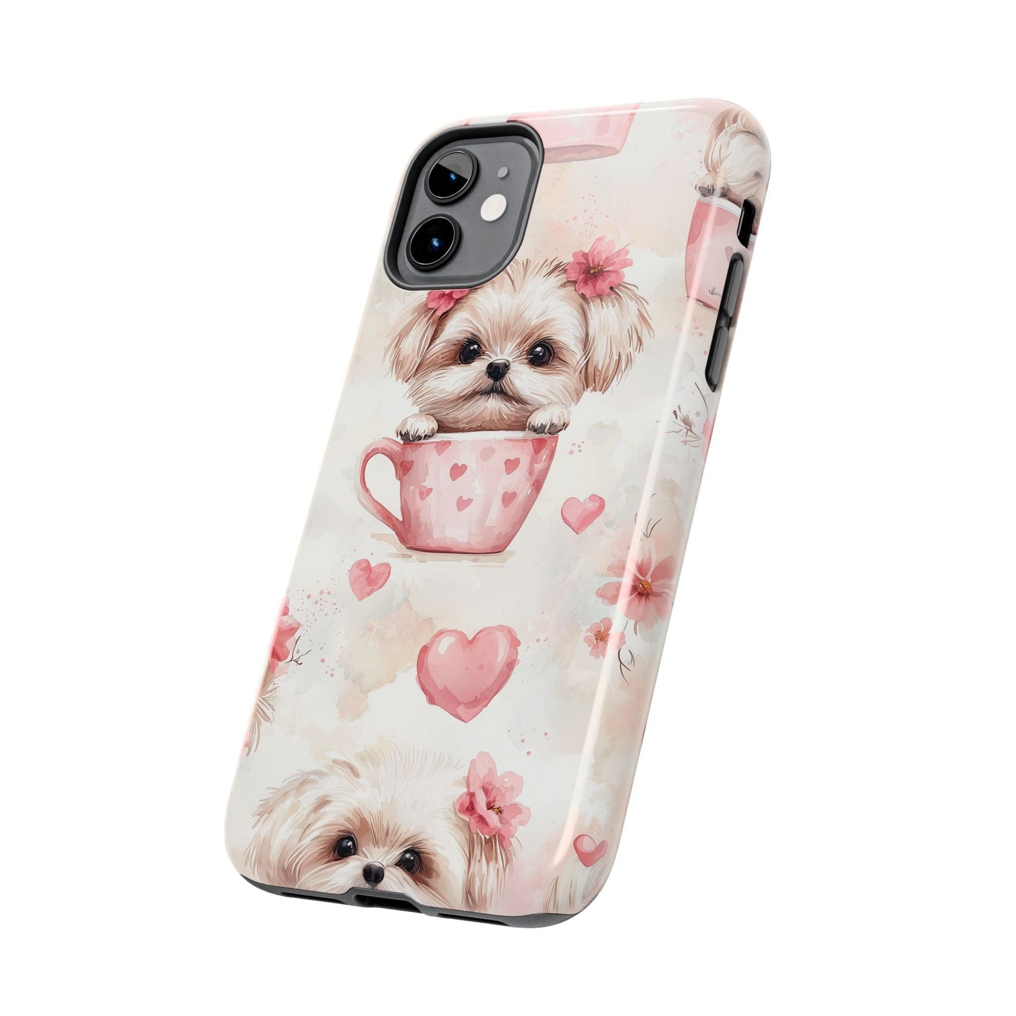 Floral Puppy in Teacup iPhone Case – Cute Pink Flower Design, Tough Dual - Layer Protection - BOGO Cases