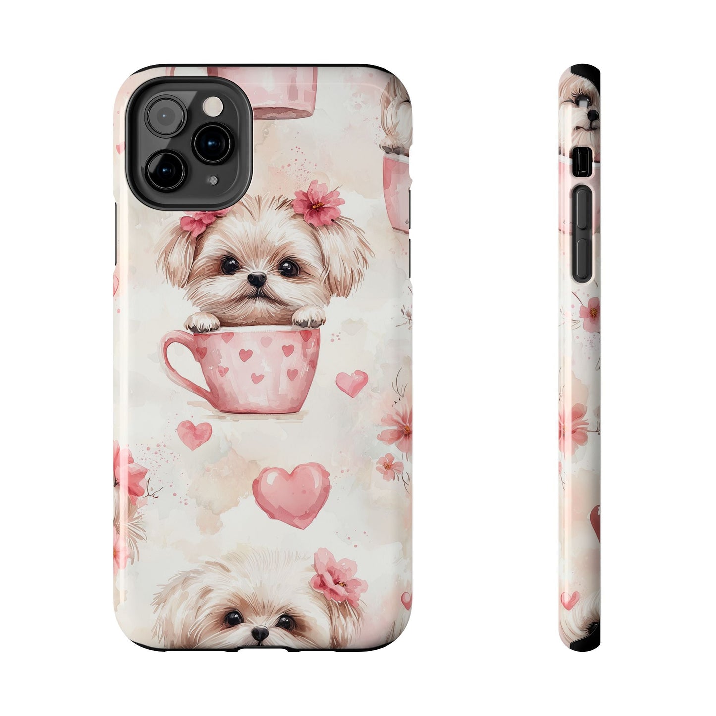 Floral Puppy in Teacup iPhone Case – Cute Pink Flower Design, Tough Dual - Layer Protection - BOGO Cases