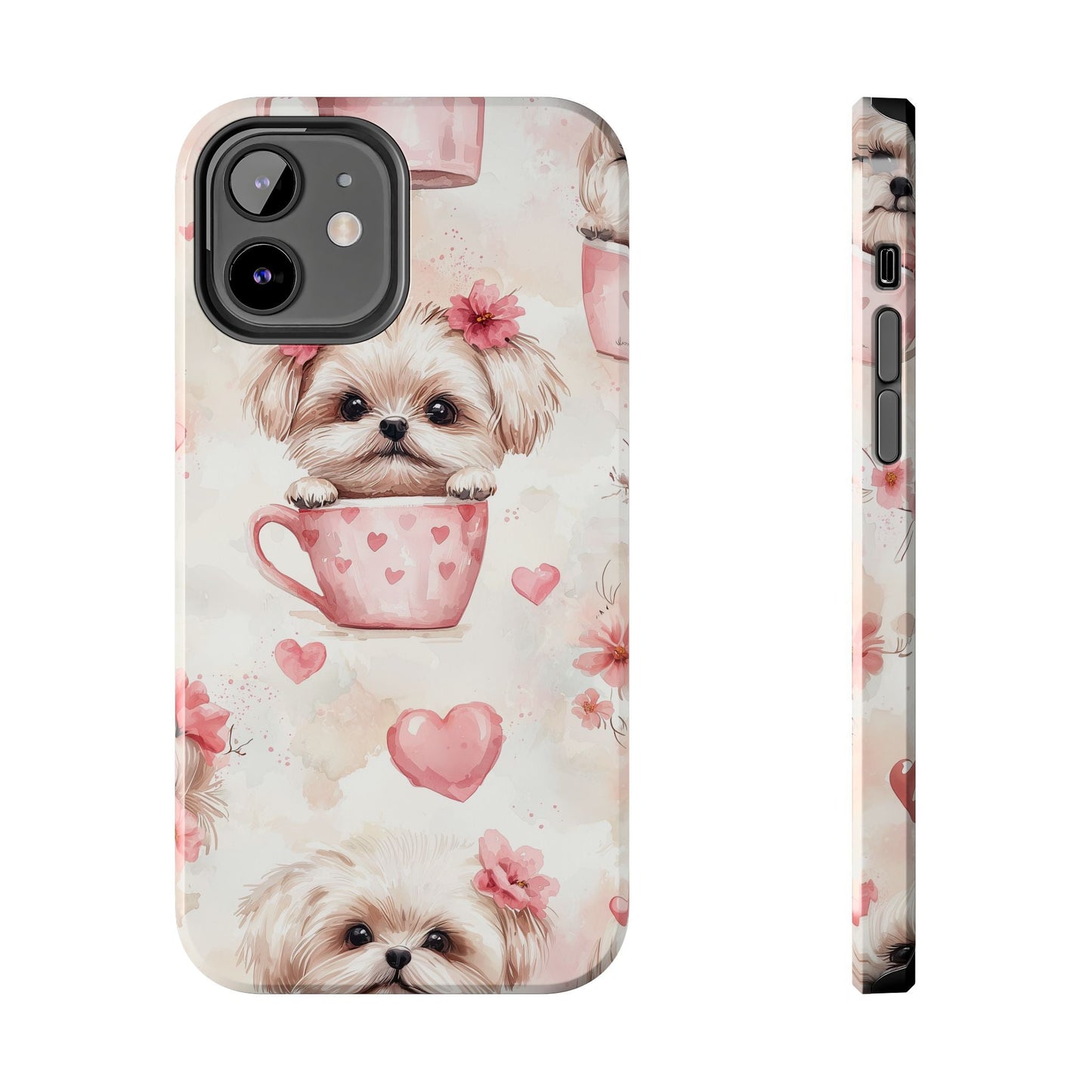 Floral Puppy in Teacup iPhone Case – Cute Pink Flower Design, Tough Dual - Layer Protection - BOGO Cases