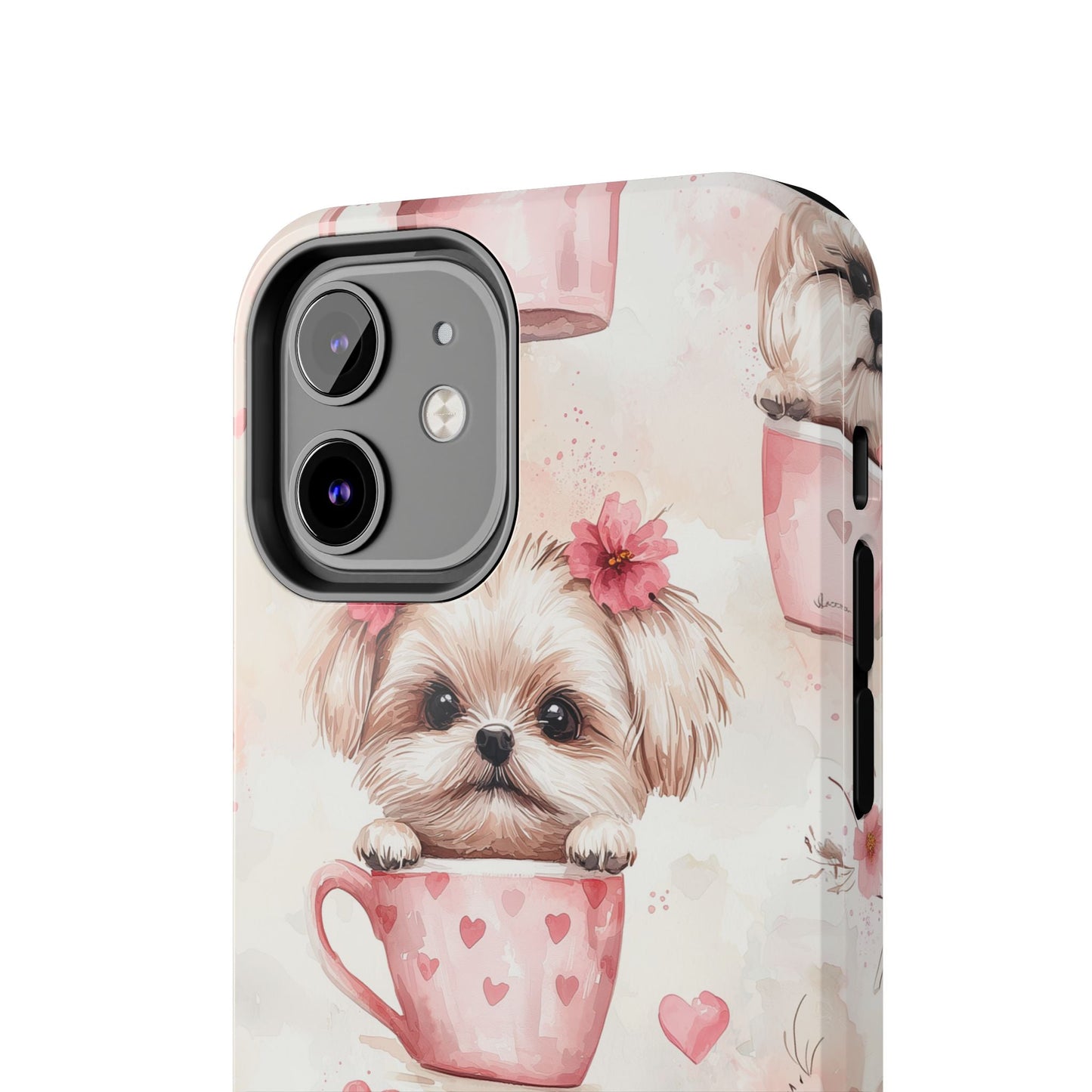 Floral Puppy in Teacup iPhone Case – Cute Pink Flower Design, Tough Dual - Layer Protection - BOGO Cases