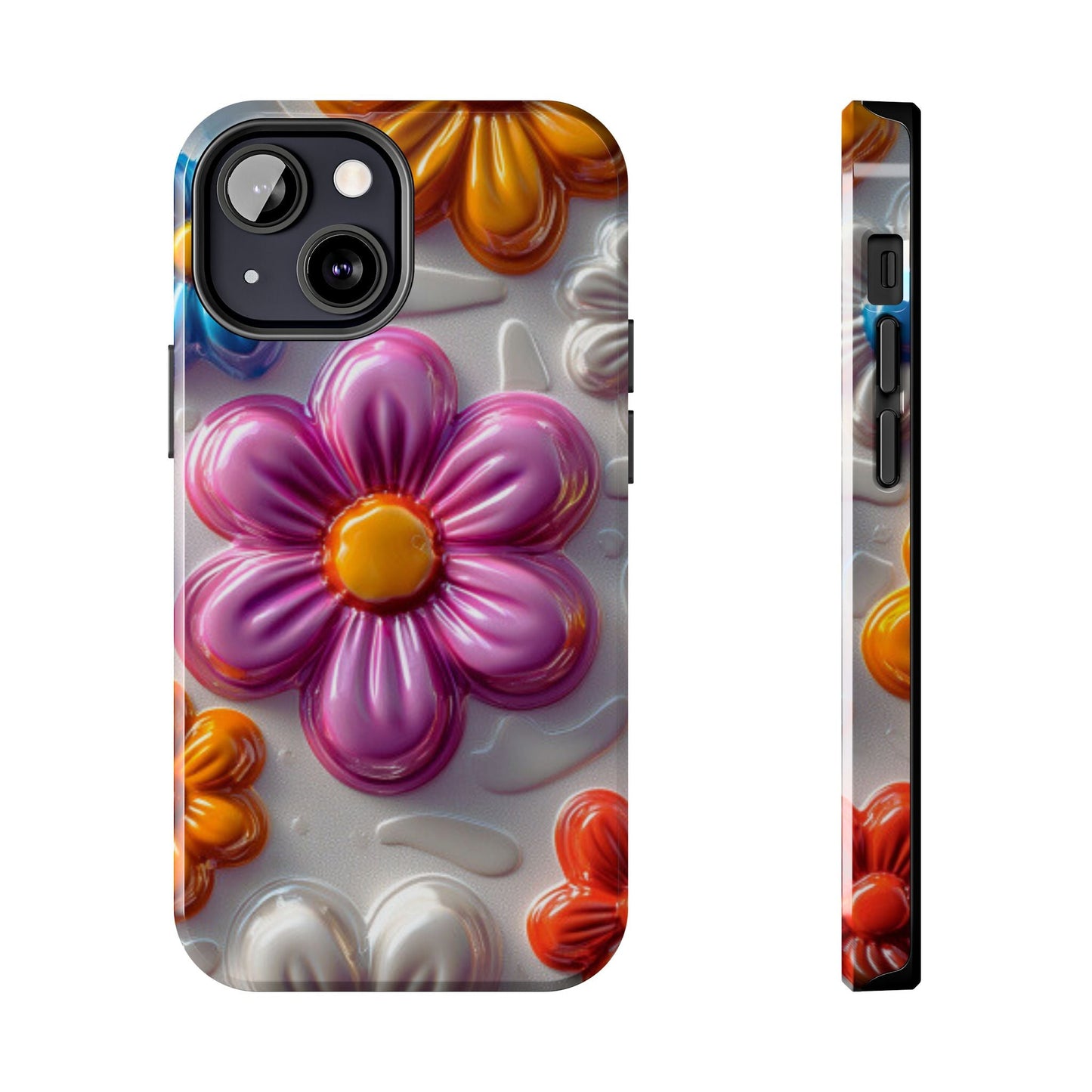 Glossy 3D Floral iPhone Case – Colorful Flower Pattern, Durable Protection - BOGO Cases