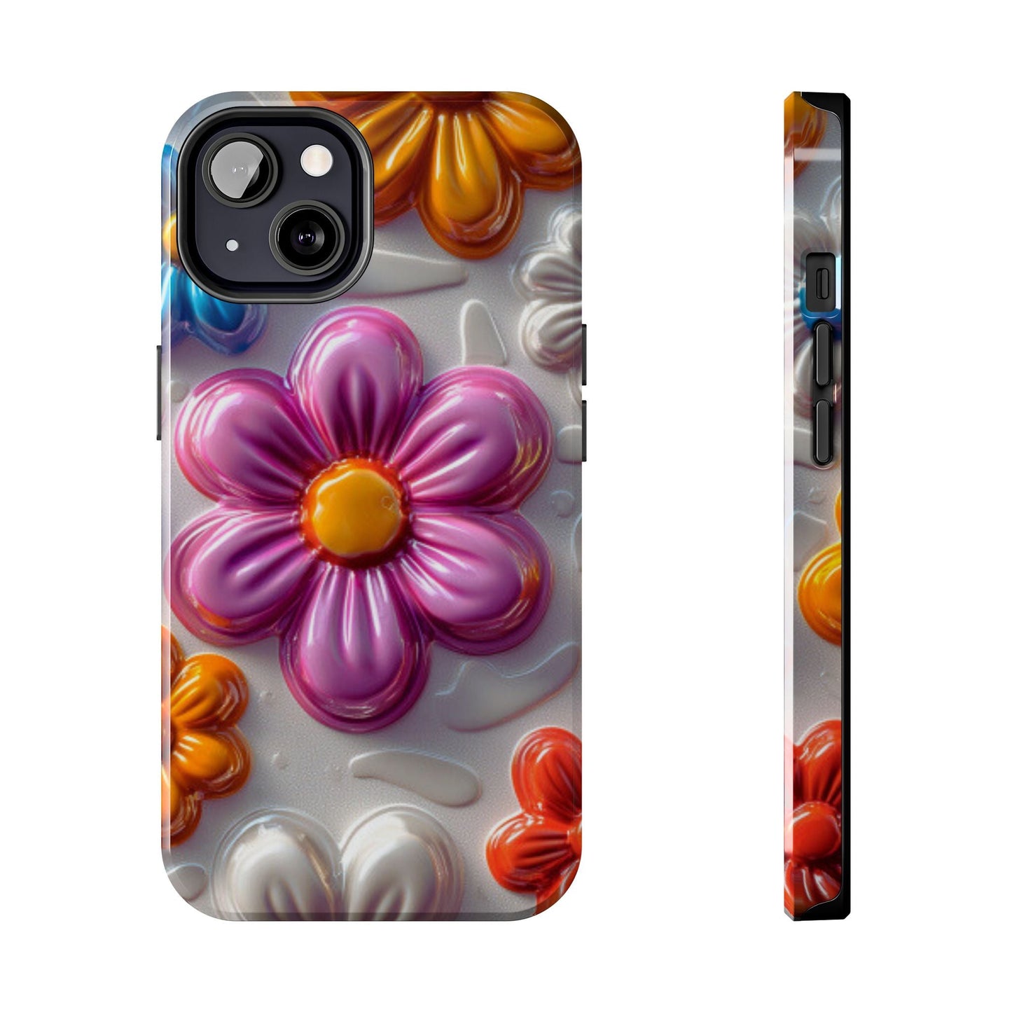 Glossy 3D Floral iPhone Case – Colorful Flower Pattern, Durable Protection - BOGO Cases