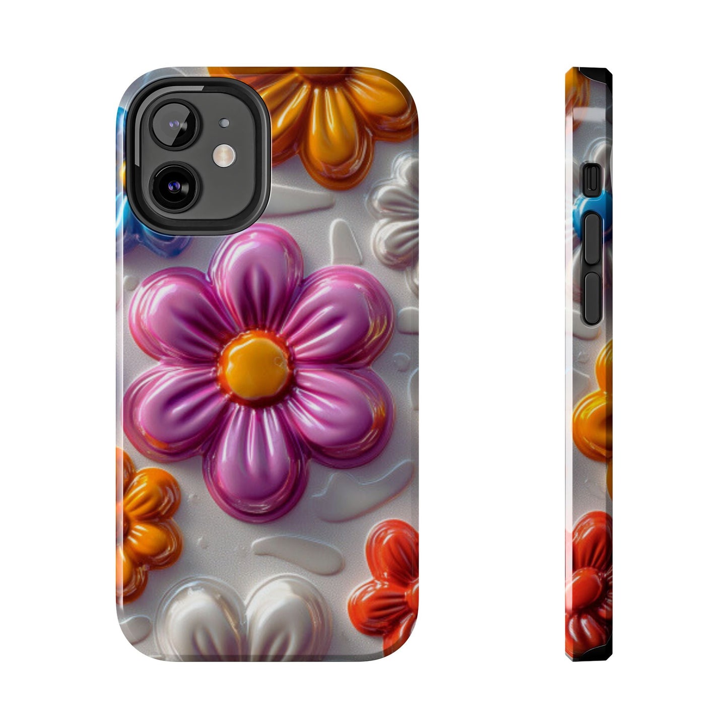 Glossy 3D Floral iPhone Case – Colorful Flower Pattern, Durable Protection - BOGO Cases