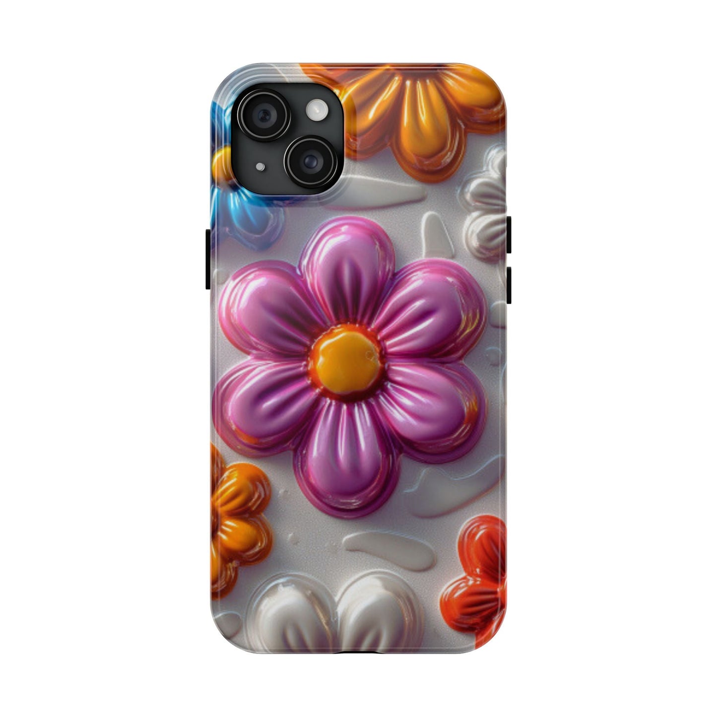 Glossy 3D Floral iPhone Case – Colorful Flower Pattern, Durable Protection - BOGO Cases
