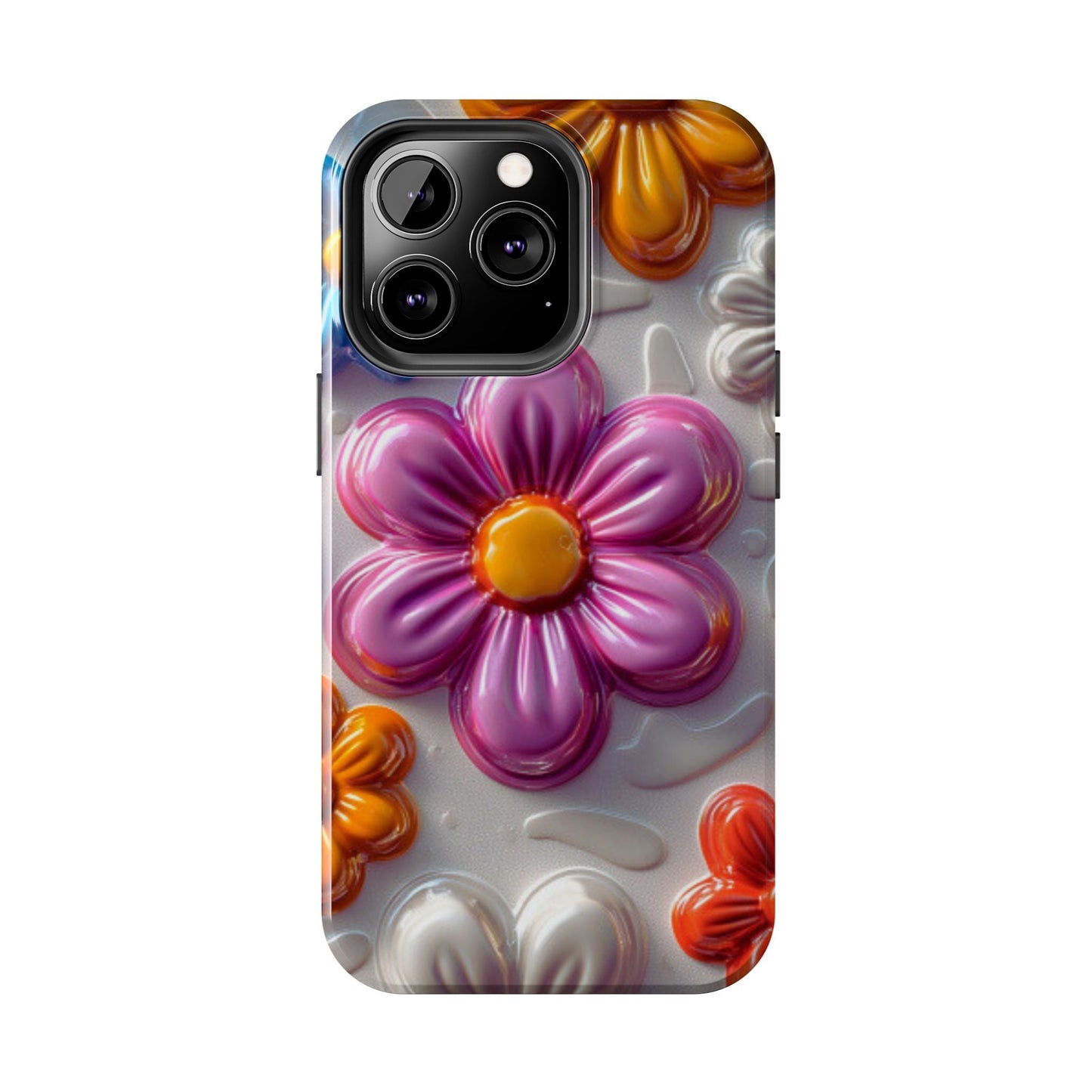 Glossy 3D Floral iPhone Case – Colorful Flower Pattern, Durable Protection - BOGO Cases