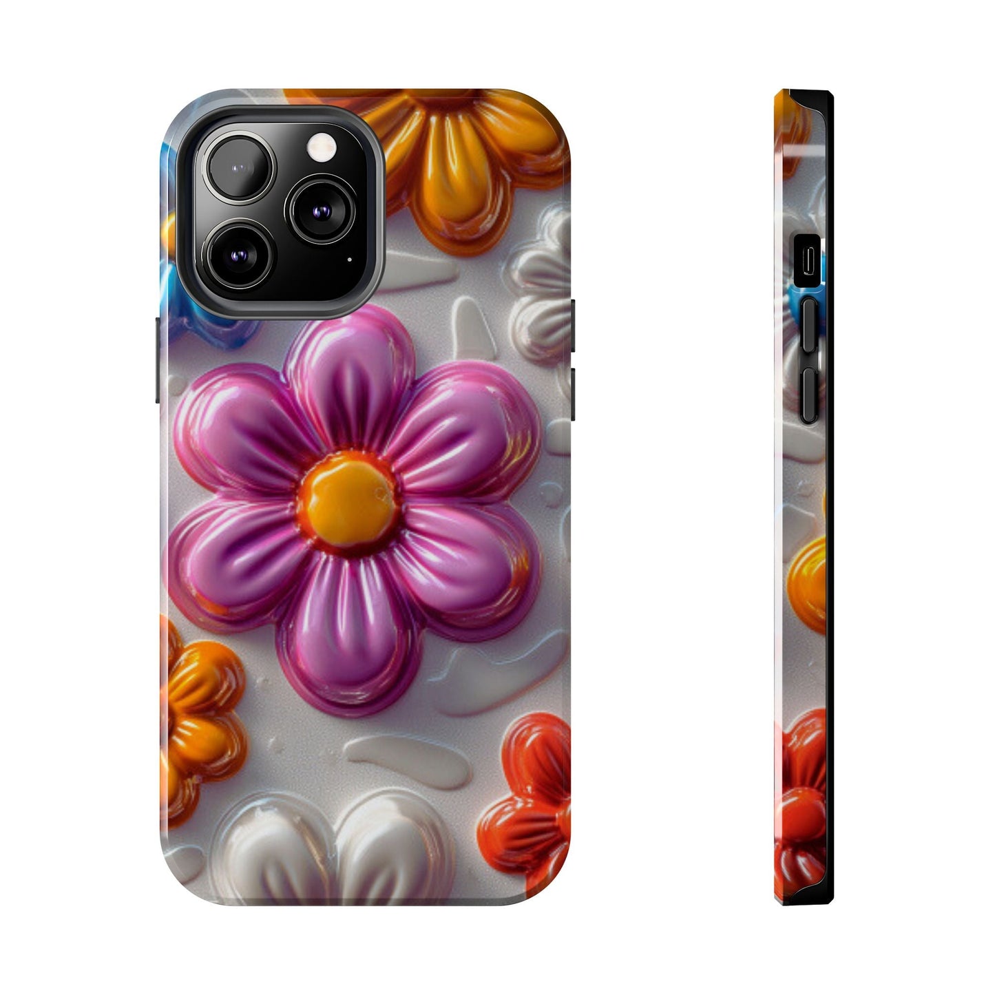 Glossy 3D Floral iPhone Case – Colorful Flower Pattern, Durable Protection - BOGO Cases