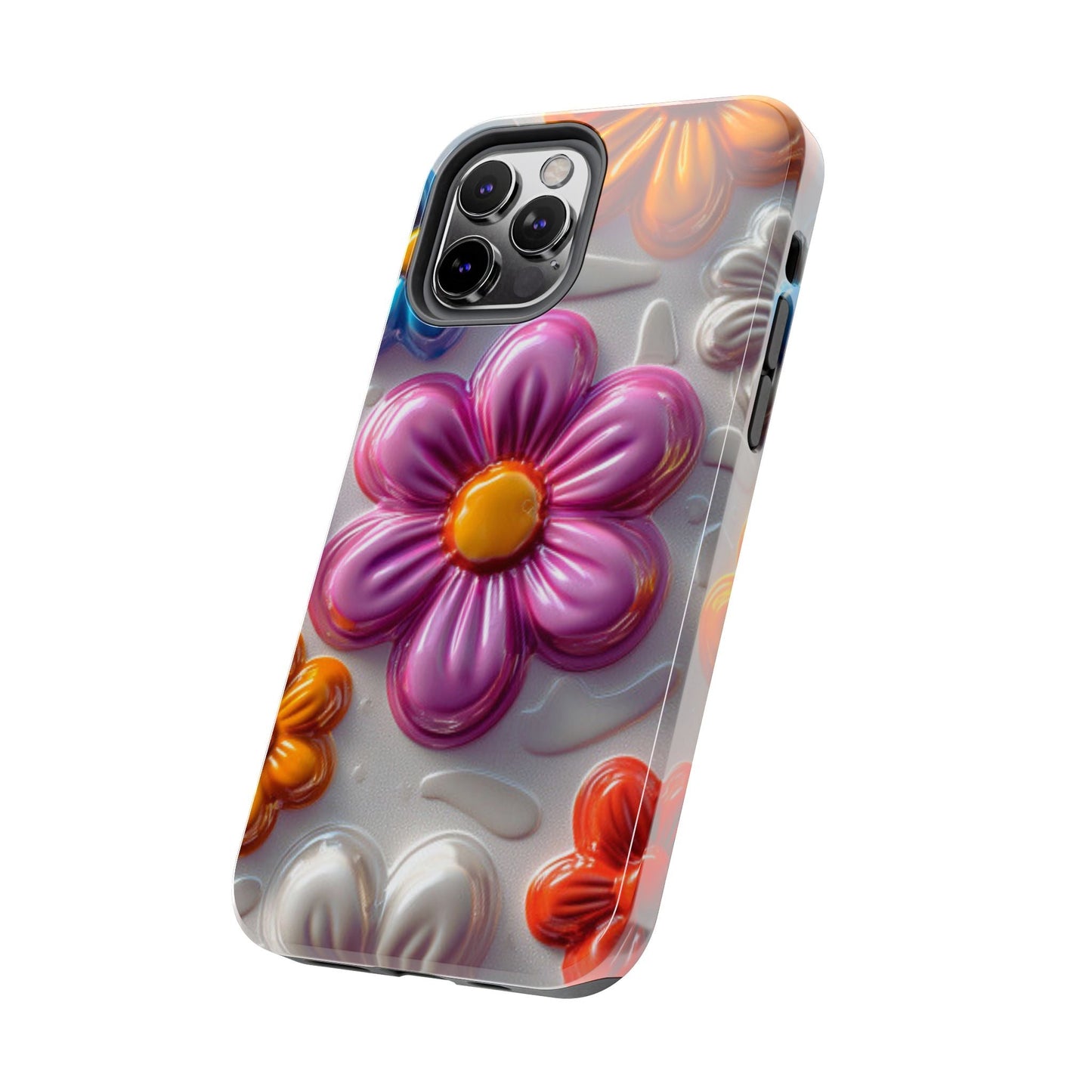Glossy 3D Floral iPhone Case – Colorful Flower Pattern, Durable Protection - BOGO Cases