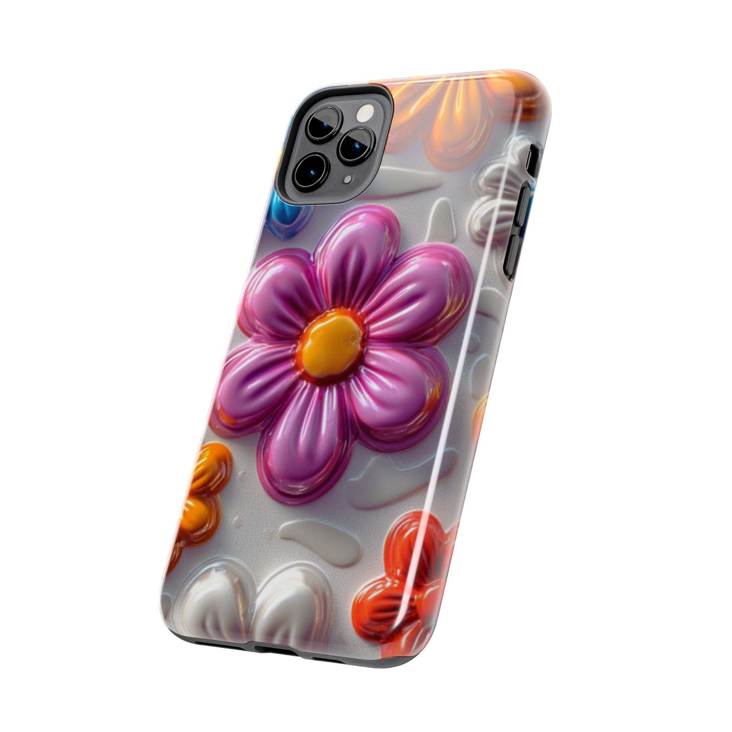Glossy 3D Floral iPhone Case – Colorful Flower Pattern, Durable Protection - BOGO Cases