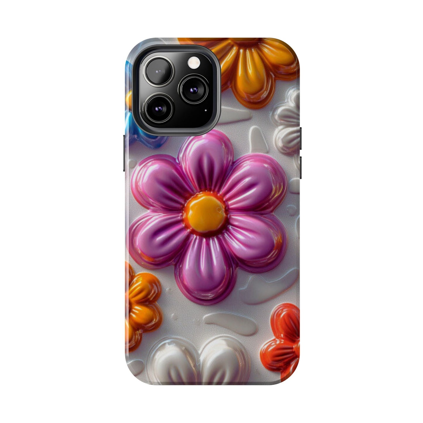 Glossy 3D Floral iPhone Case – Colorful Flower Pattern, Durable Protection - BOGO Cases