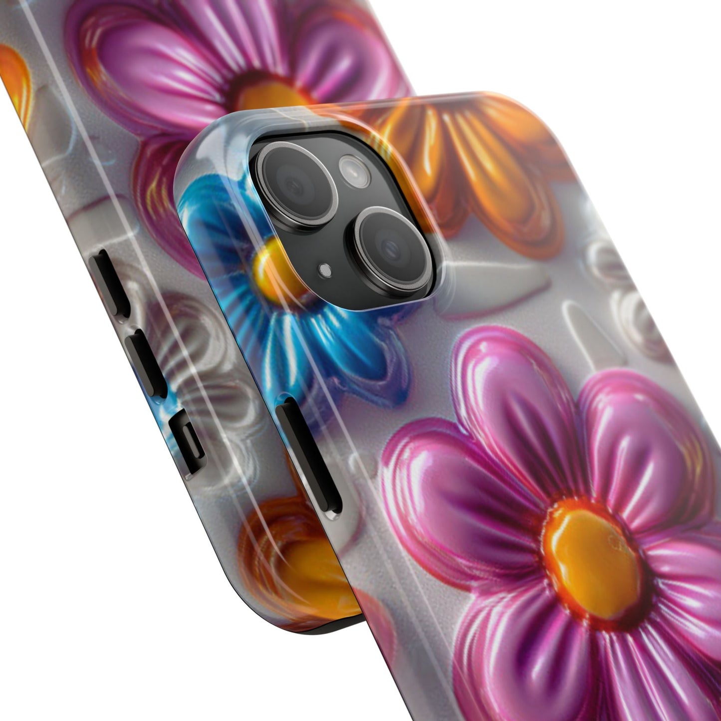 Glossy 3D Floral iPhone Case – Colorful Flower Pattern, Durable Protection - BOGO Cases