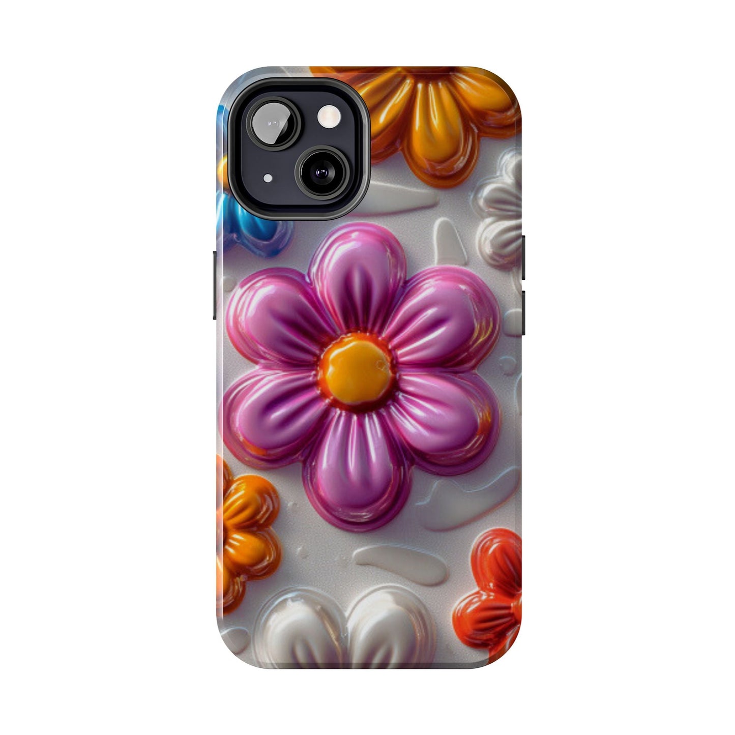 Glossy 3D Floral iPhone Case – Colorful Flower Pattern, Durable Protection - BOGO Cases