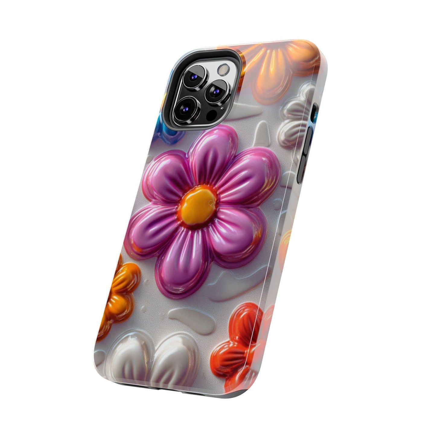 Glossy 3D Floral iPhone Case – Colorful Flower Pattern, Durable Protection - BOGO Cases