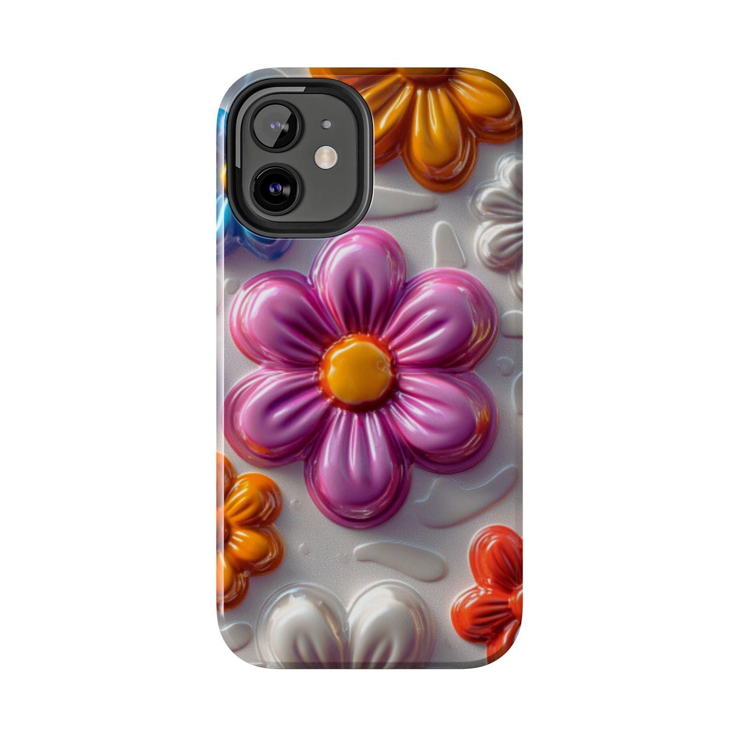 Glossy 3D Floral iPhone Case – Colorful Flower Pattern, Durable Protection - BOGO Cases