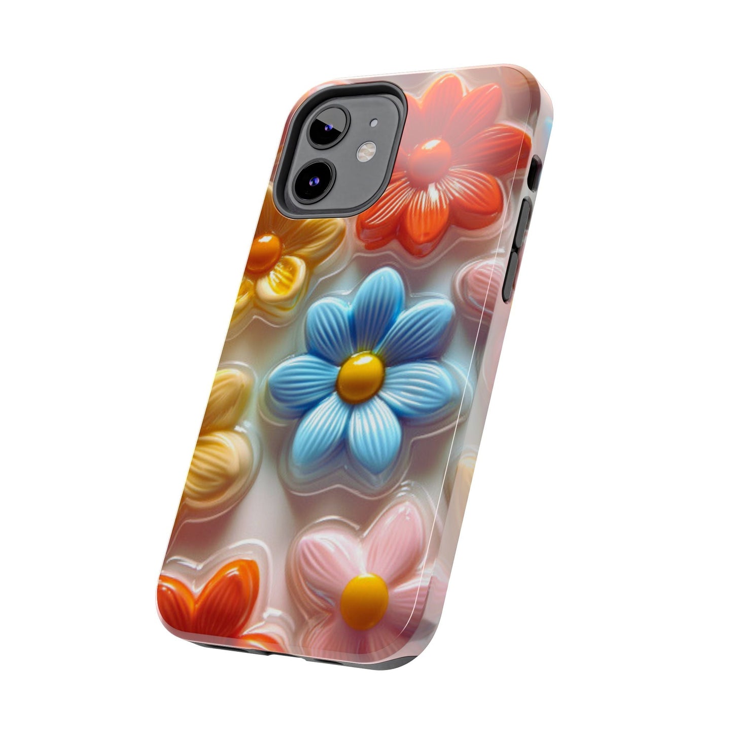 Glossy Retro Flower iPhone Case – Colorful 3D Floral Design, Durable Protection - BOGO Cases