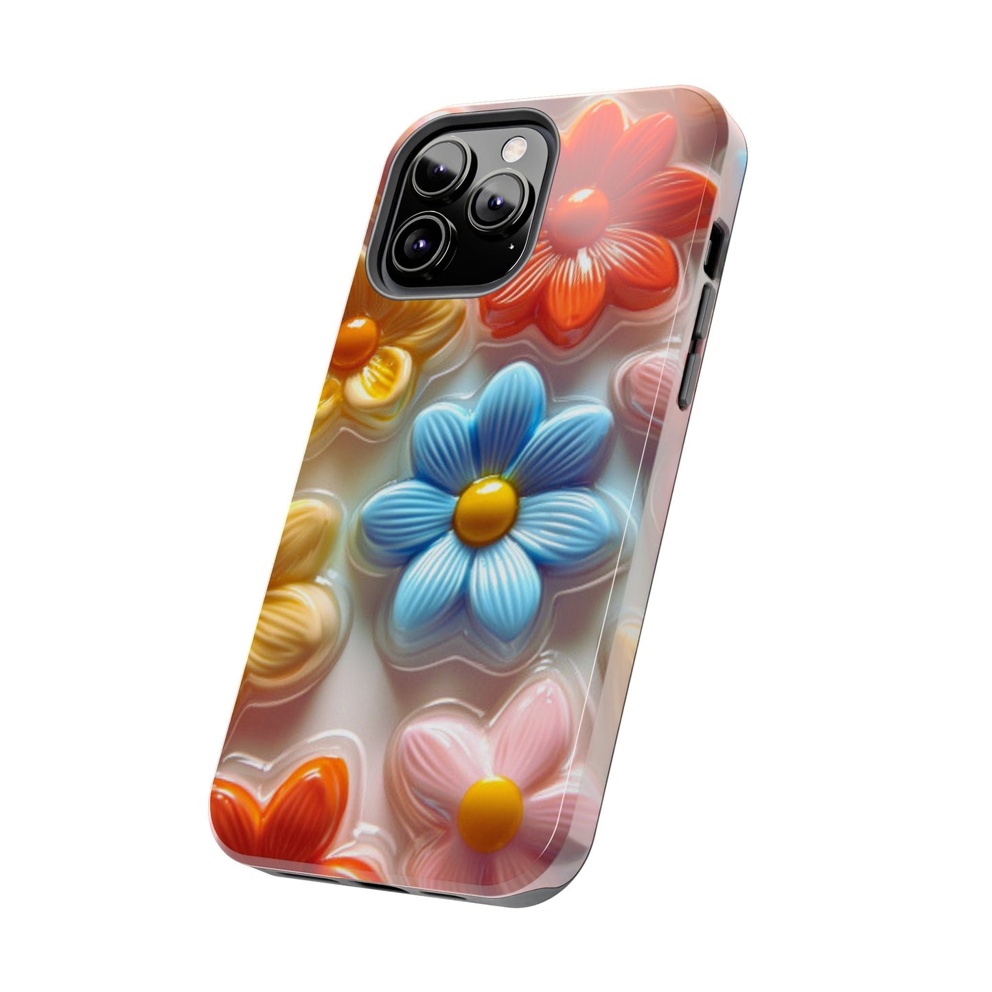 Glossy Retro Flower iPhone Case – Colorful 3D Floral Design, Durable Protection - BOGO Cases