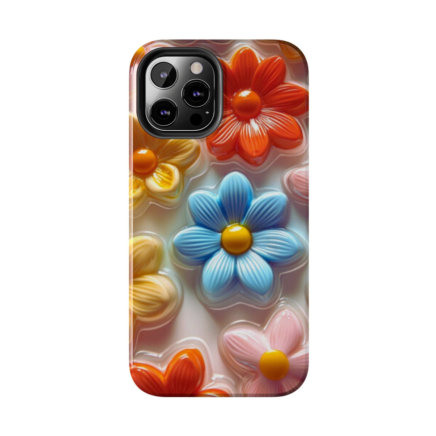 Glossy Retro Flower iPhone Case – Colorful 3D Floral Design, Durable Protection - BOGO Cases