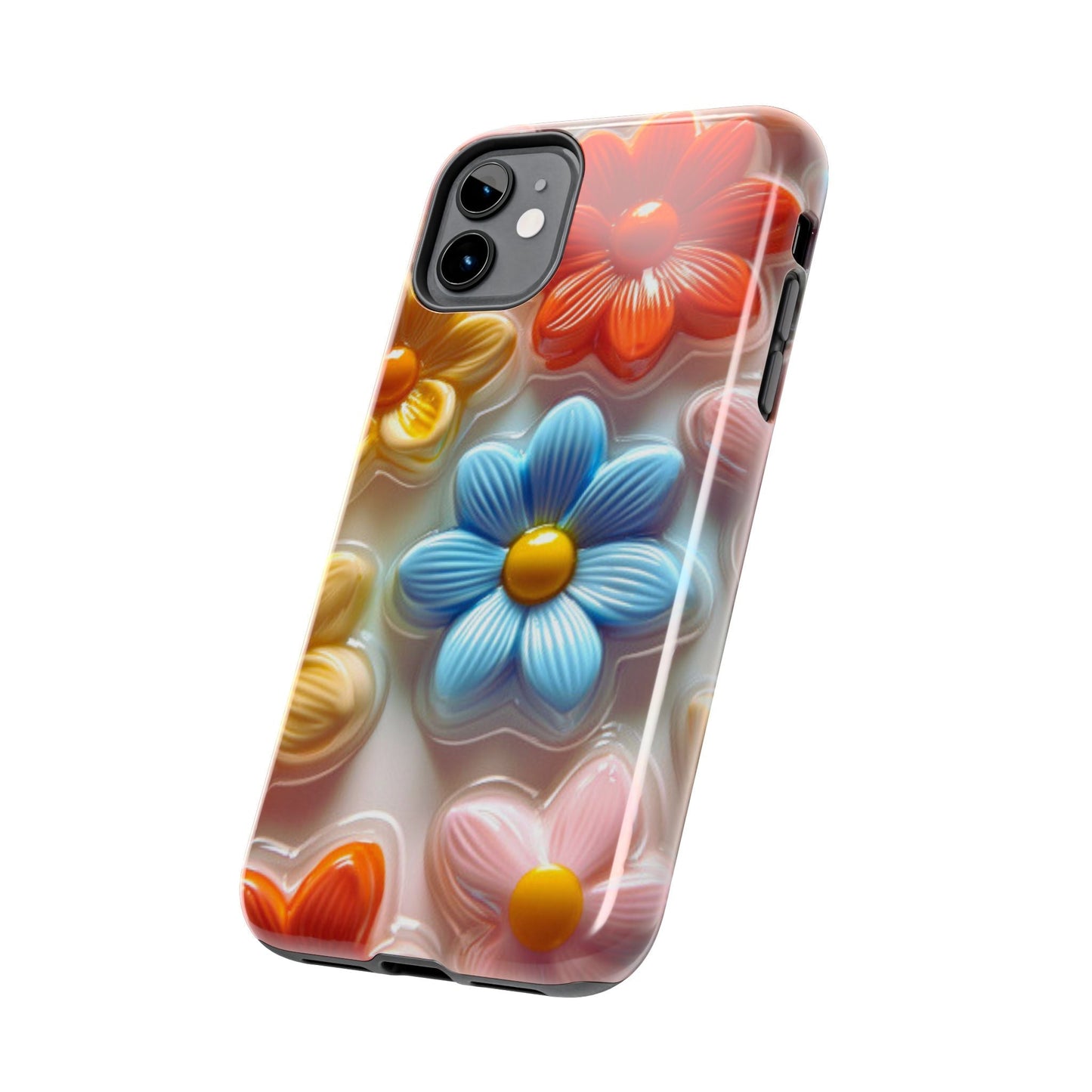 Glossy Retro Flower iPhone Case – Colorful 3D Floral Design, Durable Protection - BOGO Cases