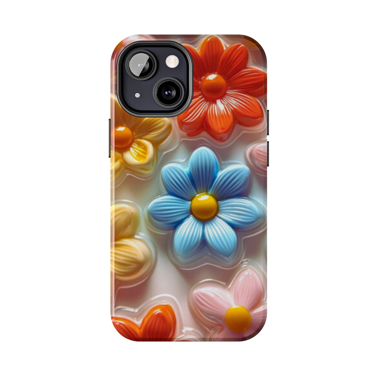 Glossy Retro Flower iPhone Case – Colorful 3D Floral Design, Durable Protection - BOGO Cases