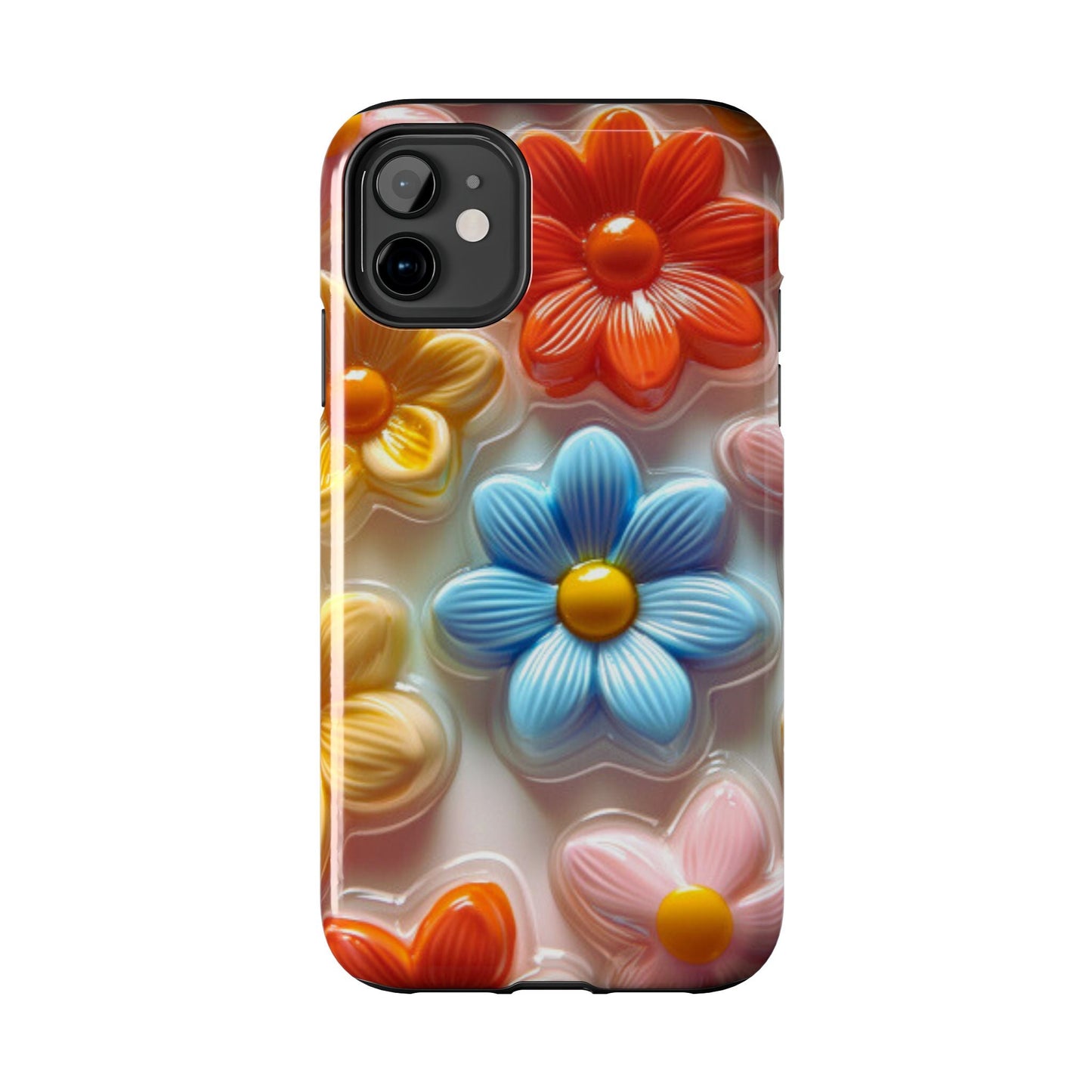 Glossy Retro Flower iPhone Case – Colorful 3D Floral Design, Durable Protection - BOGO Cases